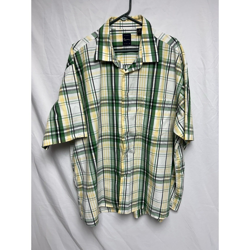 Vintage Karl Kani Gold Short Sleeve Button Up Shirt White Green Yellow Plaid 3XL
